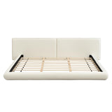 Merax King Size Low Profile Floor-Hugging Platform Bed, Platform Bed Frame with 27.45'' Headboard, 800lb WeightCapacity, Upholstered Modern Bed in Fabric, Cream