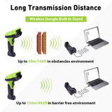 JRHC Barcode Scanner Wireless, 1D 2D Automatic Bar Code Scanner with 1.8 Inch Display Screen, Rechargeable Handhold Barcode Reader with 2.4G Wireless Dongle Built in Stand Plug and Play