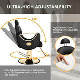 Artist hand Barber Chair Reclining Salon Chair for Hair Stylist with Heavy Duty Hydraulic Pump, Salon Hair Styling Chair 360 Degree Swivel for Haircutting Braiding, Max Load 440 Lbs, Black and Gold