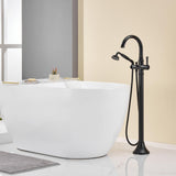 Wowkk Freestanding Bathtub Faucet Black Free Standing Tub Filler Brass Bathtub Faucets Floor Mounted Bathroom Tub Faucet with Hand Shower