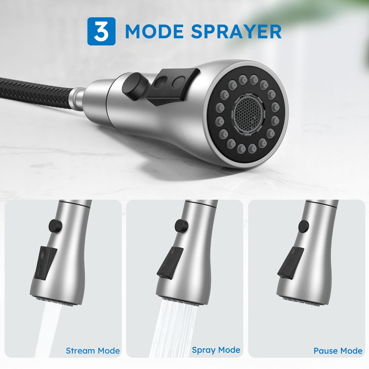 Arofa Kitchen Faucet with Pull Down Sprayer, Brushed Nickel Kitchen Si ...