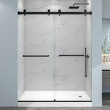 EPXMKX 55"-60" W x 76" H Frameless Sliding Shower Door, Double Sliding Shower Door,5/16"(8mm) Clear Tempered Glass,Bathroom Glass Door with Explosion-Proof Film (Matte Black 60" Wx76 H)