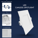 LUXRITE 6 Inch LED Recessed Light, ECO Backlit Mini Panel Spotlight, 5CCT 2700K-5000K, 1400 Lumens, High Output, 15 Watts, Dimmable, IC Rated, Wet Rated, ETL Listed (16 Pack)