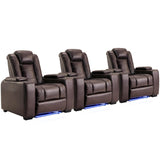 ANJ Power Home Theater Seating Set of 3,Faux Leather Electric Recliner Chair with Adjustable Headrest, Dual Motors Movie Reclining Chairs with LED Lights,USB Port,Cup Holders, Hidden Arm Storage