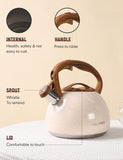 BELANKO 2.7 Quart Tea Kettle for Stovetops - Food Grade Stainless Steel Teapot with Loud Whistle, Cool-Touch Wood Pattern Handle, Rust-Resistant Whistling Kettle - Starry Cream