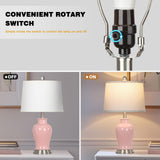 23" Ceramic Table Lamps Set of 2, Modern Ceramic Lamps for Living Room, Cute Bedside Lamps with Ginger Jar Design, Elegant Bedroom Lamps for Nightstand Dining Room Desk Side End Table Home Decor, Pink