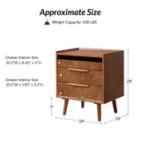 HULALA HOME 2 Drawer End Table with Pull-Out Shelf, Mid-Century Modern End Table with Wood Legs, Wood Side Table with Charging Station(Acorn, Set of 2)
