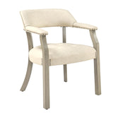 LEEMTORIG Faux Leather Dining Chair with Arms, Solid Wood Dining Chair with Supportive Back, Game Poker Table Chairs, Boss Caption's Chairs Office Desk Chairs, Soft Grey Legs & Beige PU CY-NX173-WT