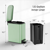 Small Bathroom Trash Can with Lid Soft Close, Step Pedal, 6 Liter / 1.6 Gallon Stainless Steel Garbage Can (Matt Green) Cesun