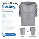 Getzi 6 Pack 20 Gallon Gray Round Commercial Trash Can, Heavy-Duty Plastic Waste Bin