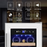 Tylza 12" Wine Cooler Refrigerator, 18 Bottles Capacity, Compact Freezerless, Temperature Stability, Low Noise, Double-Layer Tempered Glass Door
