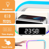 AGEK Digital Alarm Clock Wireless Charger, Dimmable Small Bedside Lamp with Alarm Clock for Bedrooms Home Office Touch Control RGB Night Light Nightstand Lamp for Men Teen