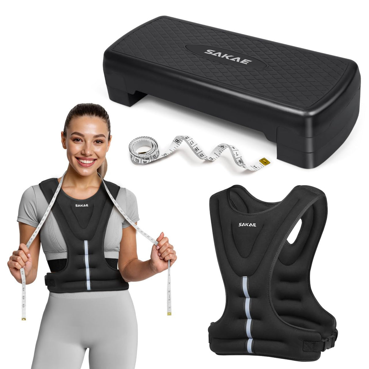 Step Aerobics Platform Set with Weighted Vest & Measuring Tape, Aerobi ...
