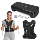Step Aerobics Platform Set with Weighted Vest & Measuring Tape, Aerobic Steppers for Exercise at Home, Adjustable Height 2 Level Risers Workout Stepper with Non-Slip Surface, Black