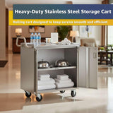 18" x 30" Stainless Steel Utility Cart with Enclosed Base and Locking Doors - Commercial NSF 3 Shelf Service Cart, Heavy-Duty Mobile Storage Cabinet for Kitchen, Catering, Restaurant Storage