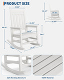 GarveeLife Poly Lumber Rocking Chair Outdoor Set of 4 with 2 Side Table - HDPE High Back Porch Rocker Chairs for Adults - All Weather Resistant Furniture for Patio - White