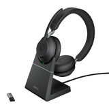 Jabra Evolve2 65 Bluetooth Wireless Headset with Mic for Calls and Music, Dual-Ear Headphones with USB-A Adapter and Charging Stand, Up to 37 Hours Battery, Works with Microsoft Teams, Black