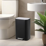 3.2 Gallon Bathroom Trash Can with Lid, Stainless Steel Garbage Can with Foot Pedal & Removable Inner Bucket, Rectangular Small Step Waste Bin for Kitchen Living Room (Matte Black)