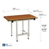 Seachrome 32-inch ADA Folding Shower Seat with Legs, Teak Phenolic Slats