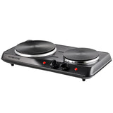 Electric Countertop Double Burner, 1700W Cooktop with 7.25" | Portable Cooking Stove and Easy to Clean Stainless Steel Base, Black OVENTE