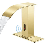 ZHIXINGKX Touchless Bathroom Faucet with Waterfall Spout,Motion Automatic Sensor Bathroom Sink Faucet with Hole Cover Plate, Stainless Steel Hands Free Vanity Faucet(Regular, Gold)