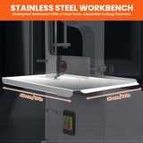 POWKOL 1500W Commercial Bandsaw Machine, 19x14" Stainless Table, 0.04-5.0" Cutting Thickness, Electric Bone Saw Machine with 8 Blades, Frozen Meat Cutter for Rib Pork Beef