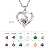 Oseew Personalized Mom Love Heart Pendant Birthstone Necklace for Women 10K 14K 18K Solid Gold Engraved Name Birthday Christmas Mother's Day Gifts