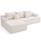 96.8" Boneless Couch Cloud Modular Sectional Sofa with L Shaped Chaise, Modern Comfy Corduroy Upholstered Deep Seat Couches Lounge with 5 Pillows for Living Room Bedroom (Beige, Left Facing Chaise)