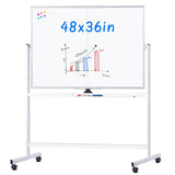 maxtek Rolling Whiteboard, 48x36 Large Magnetic White Board with Stands, Big Double-Sided White Board Dry Erase on Wheels for Homeschool, Home Office, Office, School (Silver, 48 x 36) maxtek