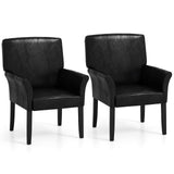 GIANTEX Set of 2 Office Guest Chair, Upholstered Faux Leather Chair with Arms, Rubber Wood Legs, Reception Chair, Executive Accent Armchair, Side Chair for Waiting Room, Meeting Room, Living Room