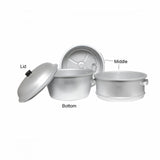 TrueCraftware- 13" x 19-1/2" Aluminum 3 Tier Steamer Set 1/8” hole size- Steamer for Cooking Pot Food Steam Pots with Lid for Cooking Vegetables Seafood Soups Stews and Pasta