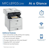 Brother MFC‐L8905CDW Business Color Laser All‐in‐One Printer, 7” Touchscreen Display, Duplex Print/Scan, Wireless, White