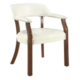 LEEMTORIG Faux Leather Dining Chair with Arms, Solid Wood Dining Chair with Supportive Back, Game Poker Table Chairs, Boss Caption's Chairs Office Desk Chairs, Cherry Walnut Legs & Ivory PU NX173C