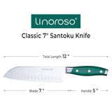linoroso Santoku Knife 7 inch Meat Kitchen Chef Knife with Premium Gift Box, Vegetables Knives High Carbon Stainless Steel Sharp Knife with Ergonomic Green Handle, Christmas Gifts for Women and Men