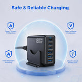 Pravish 180W GaN USB C Charging Station, 6 Port Desktop Charger with 45W PD