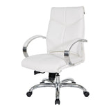 Office Star 7200 Series Deluxe Executive Faux Leather Office Desk Chair with Polished Aluminum Base and Padded Loop Arms, Mid-Back, Dillon Snow