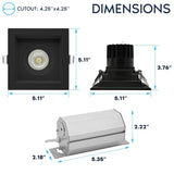 LUXRITE 1-Head Regressed Gimbal LED Recessed Spotlight, 360°+15° Adjustable, 5CCT 2700K-5000K, CRI90, 15W, 1000 Lumens, 60° Beam Angle, Square Black Finish, Dual Dimmable, IC & Wet Rated (4 Pack)