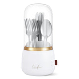 EXIN DECHEN 360° Rotation Silverware Organizer for Kitchen Counter,Utensil Holder Caddy Silverware Caddy Holder for Party,Spoon and Fork Organizer,7 Slots and Intermediate Drainage Device with Cover