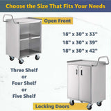 18" x 30" Stainless Steel Utility Cart with Enclosed Base and Open Front - 3 Shelf Heavy-Duty Commercial Service Cart - NSF Rolling Cart for Kitchen, Catering, Restaurant Storage