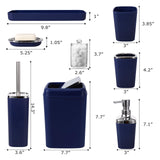 XLHOMO Navy Blue Bathroom Accessories Set, 9-Piece Plastic Gift Set with Trash Can, Toothbrush Holder, Toothbrush Cup, Soap Dispenser, Soap Dish, Toilet Brush Holder,2 Qtip Holder Dispensers and Tray