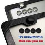 BGGTMO License Plate Frame Carbon Fiber- Black Aluminum Car Tag Frame Holder Printed Carbon Pattern with Rust Proof License Plate Screws and Black & Chrome Caps