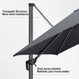 PURPLE LEAF Cantilever Patio Umbrella 10' x 10' with LED Light, Light Grey