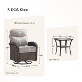 Luxury Outdoor Swivel Rocker Patio Chairs with 6-Inch Thick Cushions, High Back Swivel Glider Patio Chairs, 3PCS Wicker Outdoor Furniture Set for Porch, Patio, Yard, Deck, Poolside, Brown/Beige