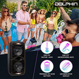Dolphin BoxParty 212 Dual 12" Portable Bluetooth Party Speaker – Loud Sound with Deep Bass, LED Lights, PA System, 5-Band Equalizer, and Expandable Battery
