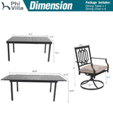 PHI VILLA 9 Pcs Outdoor Dining Set, Expandable Metal Table&8 Swivel Chairs