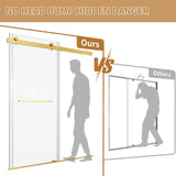 Frameless Shower Door,56-60" W x 74" H Double Sliding Glass Shower Door with 5/16" (8mm) SGCC Thick Tempered Clear Glass Shower Door,Soft Close System&Explosion-Proof Film Nano Coating,Brushed Gold