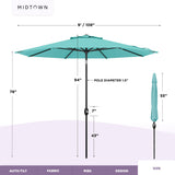 Midtown Umbrellas - The Lean 9 Ft Patio Umbrella with Fade-Resistant Sunbrella Fabric, Auto-Tilt Aluminum Frame and 8 Reinforced Ribs for Deck, Pool & Garden - Aruba Canopy, Black Pole