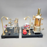 MechPuConToy Steam Engine Model with Boiler and GF-01 Workshop DIY Kit, SE-03 Full Metal Stationary Mill Beam Engine Steam Engine Model Kit That Works with Generator and Lamp Stand (65PCS)