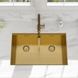 Beslend 30 Inch Gold Undermount Kitchen Sink, 30x19 50/50 Double Bowl Workstation Sink, 16 Gauge T304 Heavy Duty Stainless Steel Low Divide Golden Kitchen Sink with Gold Accessories