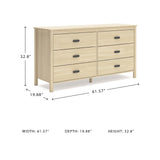 Signature Design by Ashley Cabinella Casual Dresser with 6 Smooth-Gliding Drawers, Meets ASTM International Safety Standards, Light Brown Finish, 61.57' W